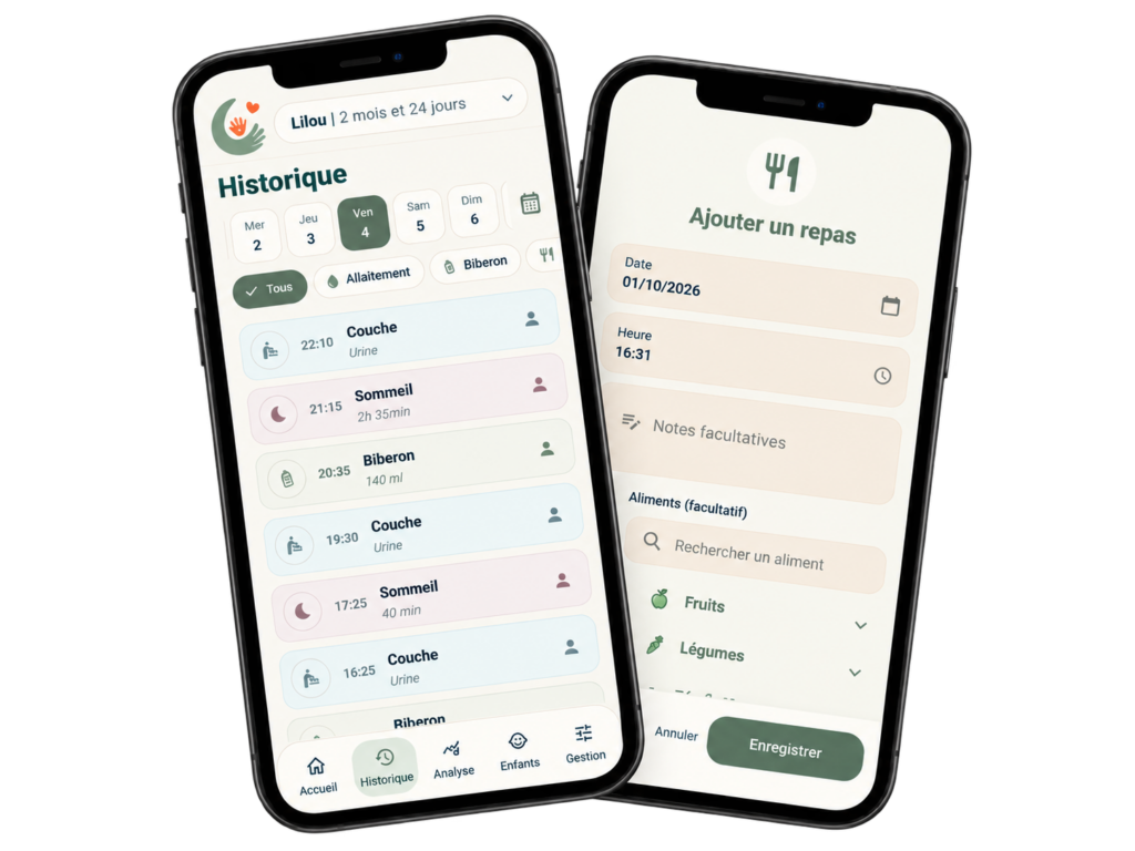 Aperçu de plusieurs écrans de l’application Bébé Pouce